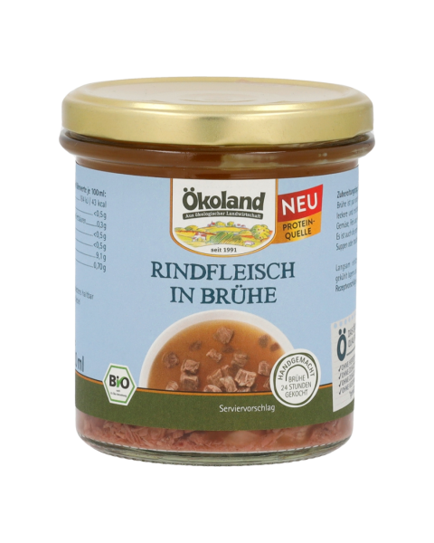 Ökoland Bio Rindfleisch in Brühe, 18% Rindfleisch
