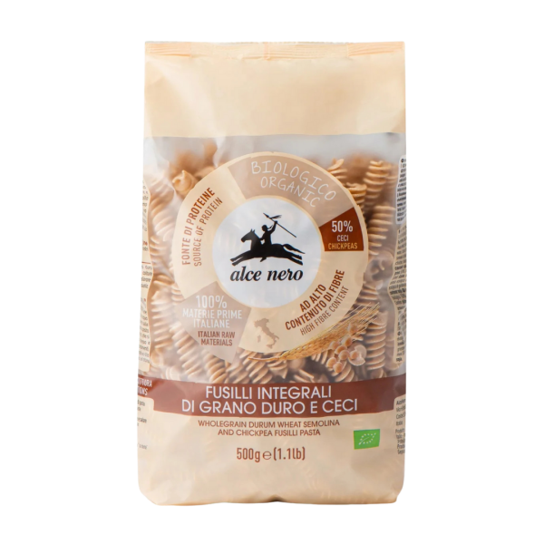 Alce Nero Bio Vollkorn-Fusilli aus Hartweizen und Kichererbsen, 500g