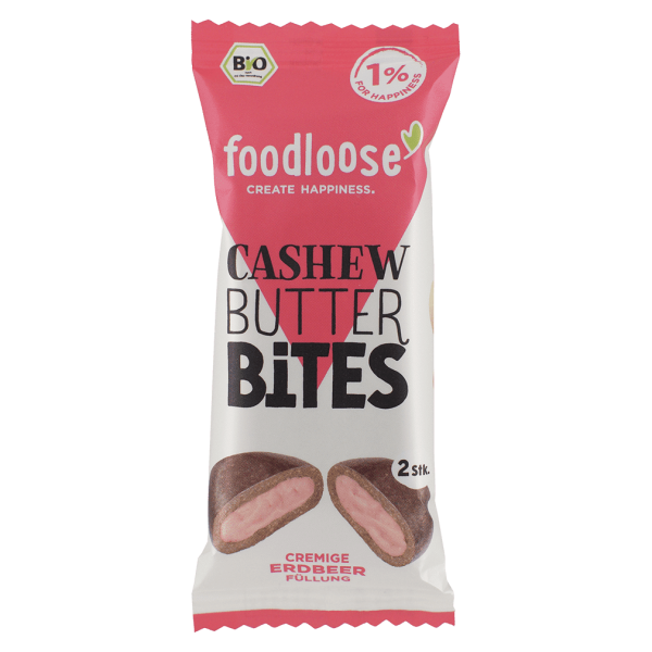 foodloose Bio Cashew Butter Bites Erdbeere MHD 07.10.2023