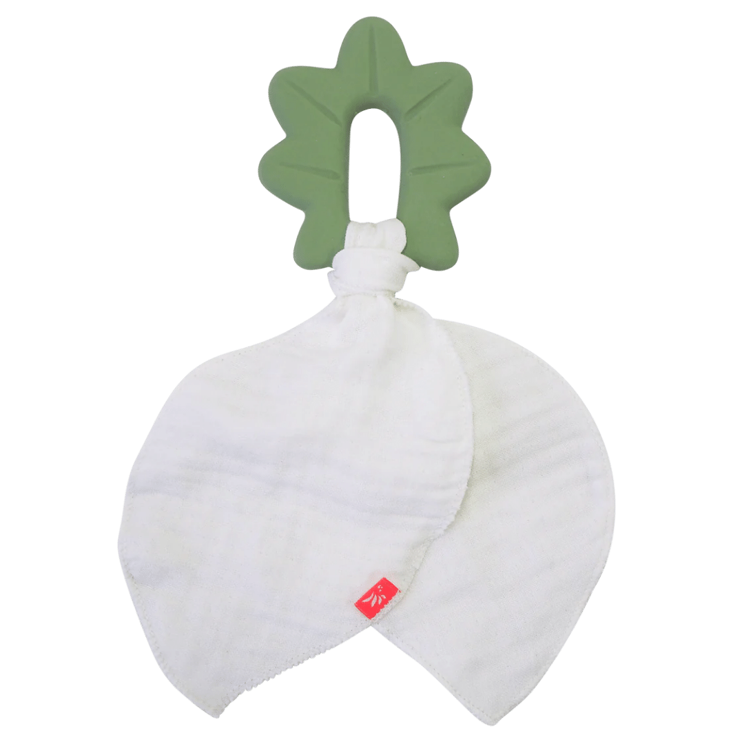 Kautschuk-Beißring Blatt mit Schmusetuch Natur