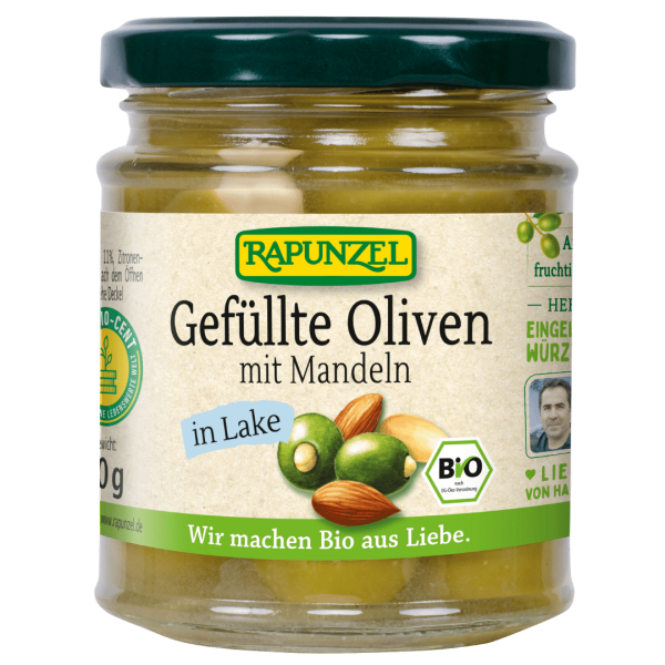 Rapunzel Bio Oliven grün, gefüllt mit Mandeln in Lake