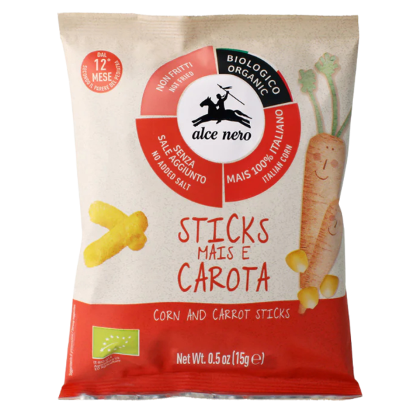 Alce Nero Bio Knusper-Stäbchen Mais und Karotten, 20g