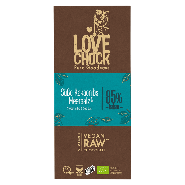 LOVECHOCK Bio Raw Kakaonibs-Meersalz Schokolade