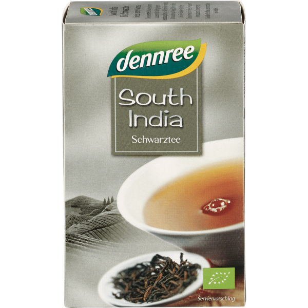 dennree Bio South India Schwarztee Teebeutel, 30g