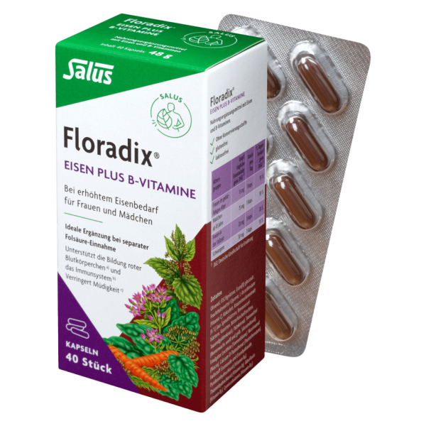 Salus Floradix Eisen plus B-Vitamin 40 Kapseln MHD 31.08.2023