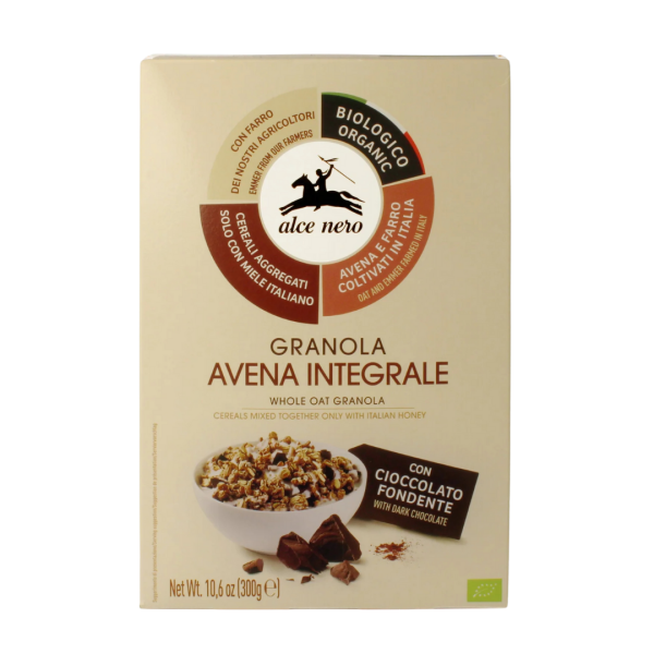 Alce Nero Bio Knuspermüsli mit Vollkornhafer und Zartbitterschokolade, 300g