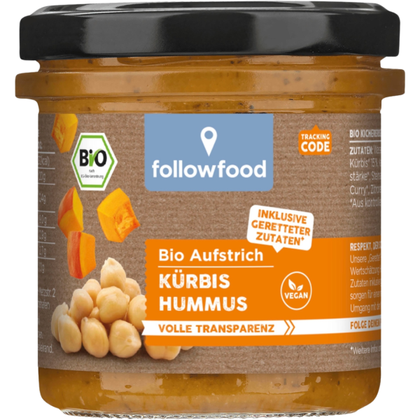 followfood Bio Aufstrich Kürbis Hummus, 135g