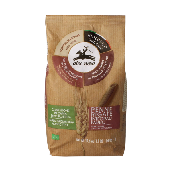Alce Nero Bio Penne Rigate aus Vollkorndinkel, 500g