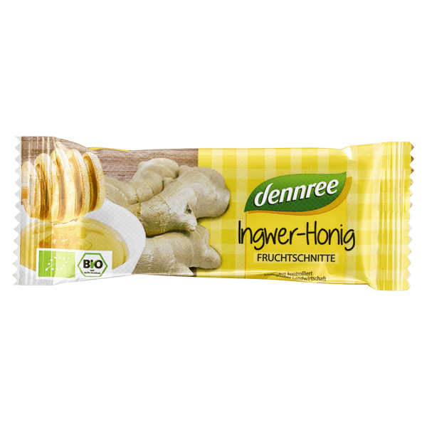 dennree Bio Fruchtschnitte Ingwer-Honig MHD 31.07.2023