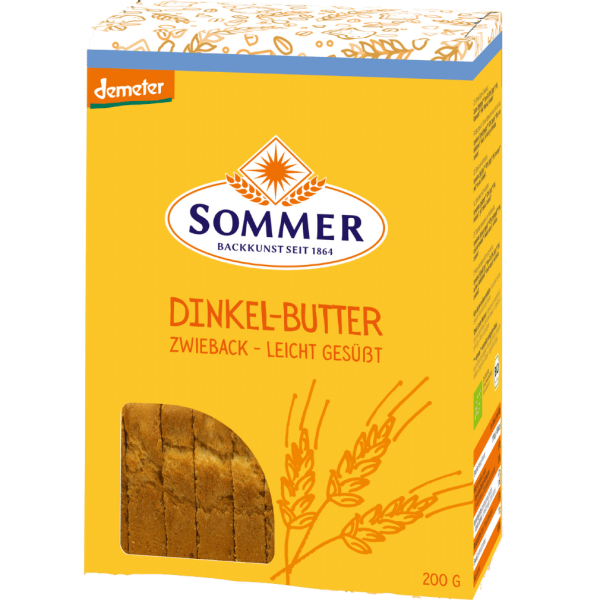 Sommer Bio Dinkel Butter Zwieback, leicht gesüßt