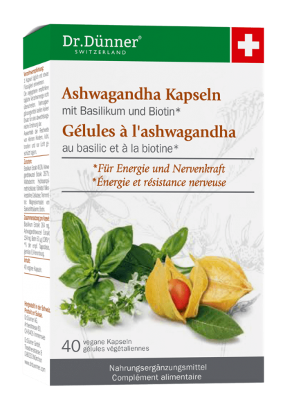 Dr.Dünner PhytoWorld Ashwagandha, Basilikum, Biotin Kapseln, 40 Stück