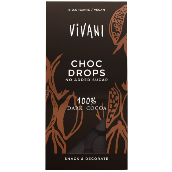 Vivani Bio Choc Drops 100% Cacao ohne Zucker, 100g