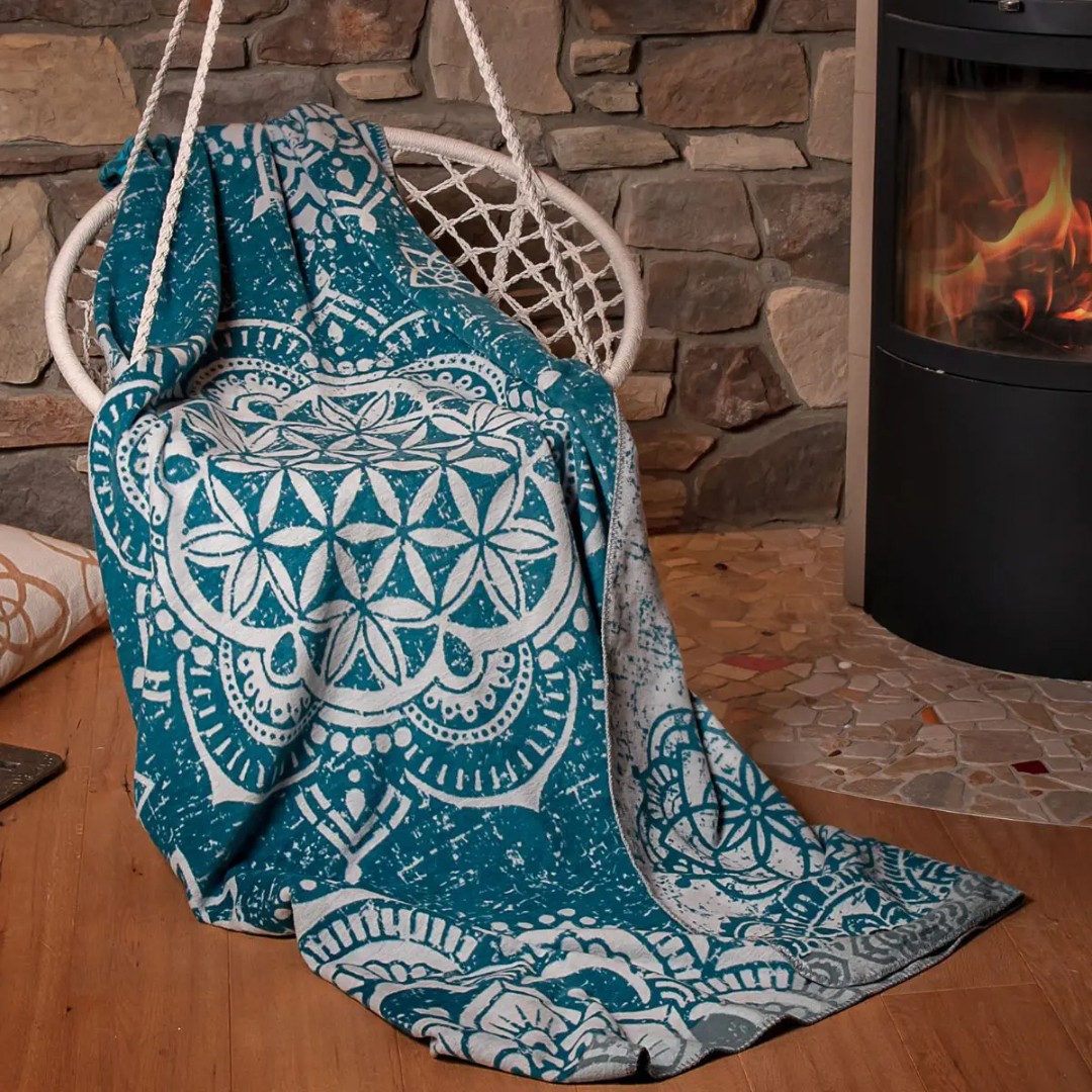 Flauschige Plaid Decke Smaragd Blume des Lebens
