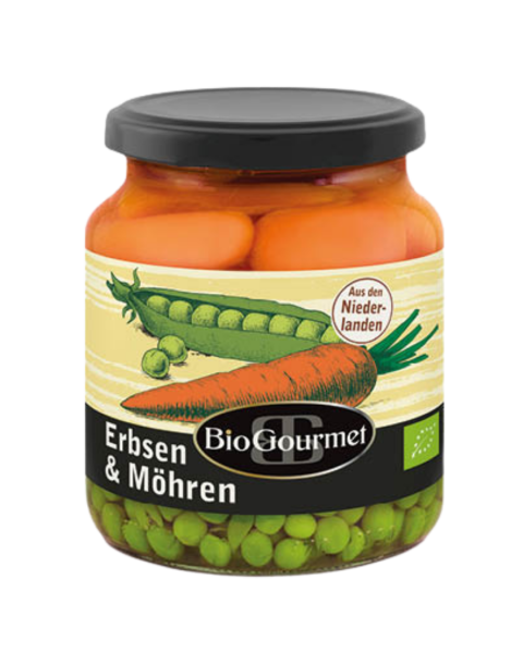 BioGourmet Bio Erbsen &amp; Möhren gekocht, 340g