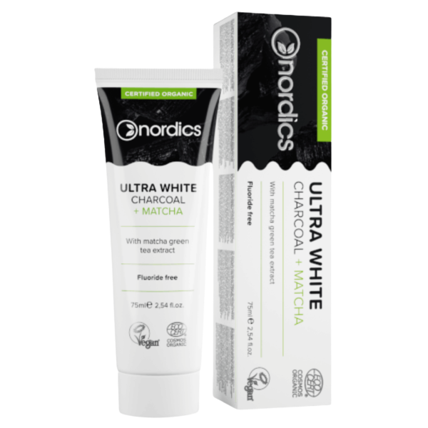 Nordics Bio Zahnpasta Ultra White Aktivkohle Matcha