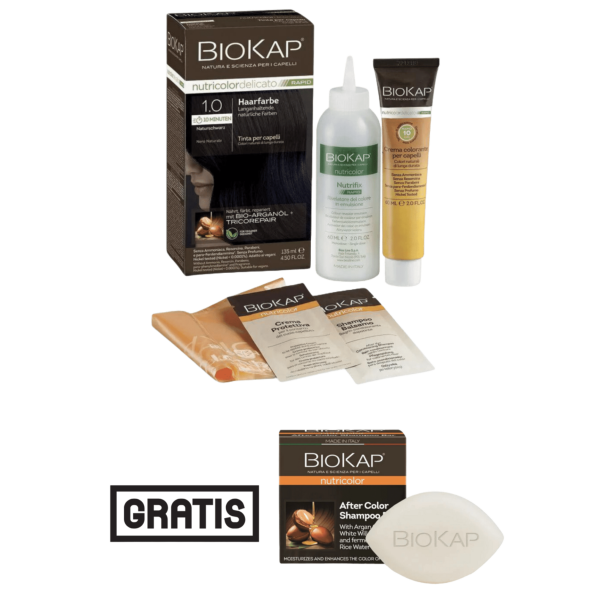 BioKap Haarfarbe Naturschwarz Nr. 1.0 plus After Color festes Shampoo gratis