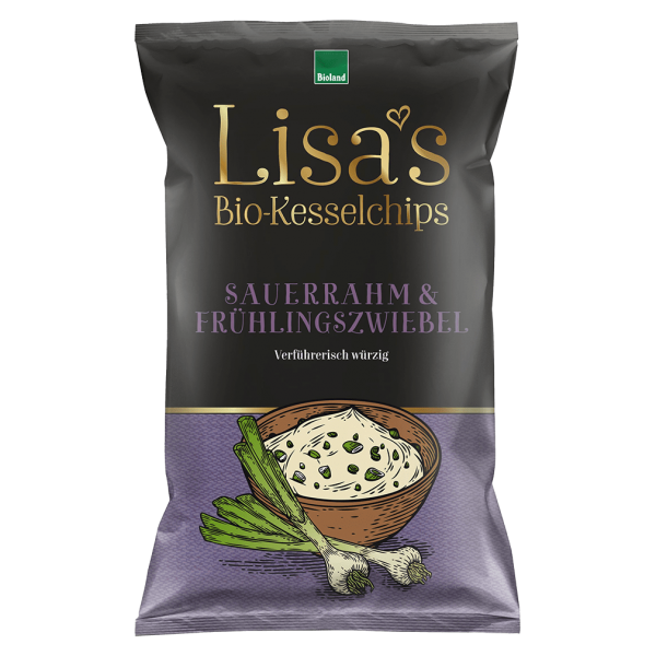 Lisa&#039;s Bio Kesselchips Sauerrahm &amp; Frühlingszwiebel MHD 09.03.2024