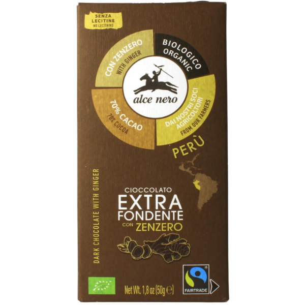 Alce Nero Bio Zartbitterschokolade 70% mit Ingwer, 50g