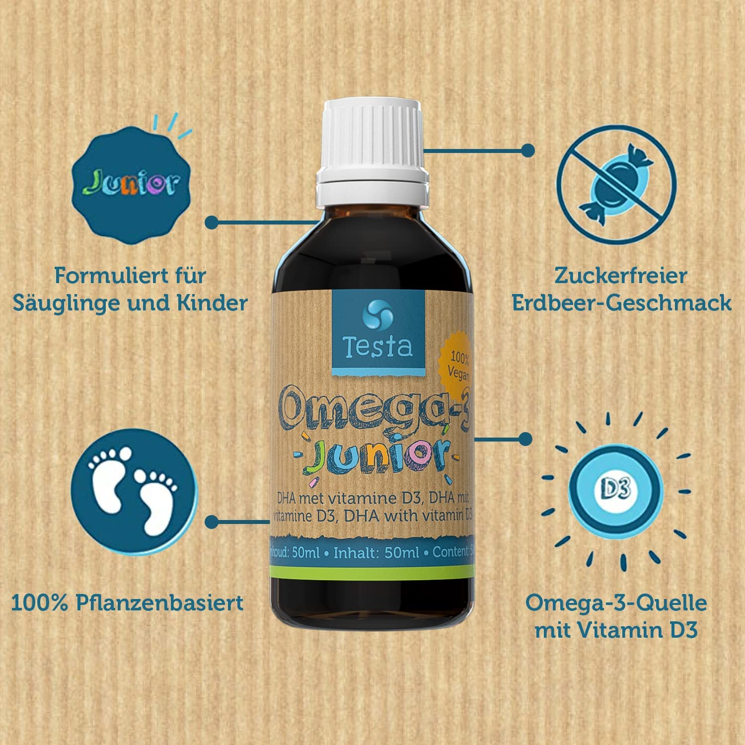 Testa Omega3 Junior Veganes DHA & D3 für Kinder greenist
