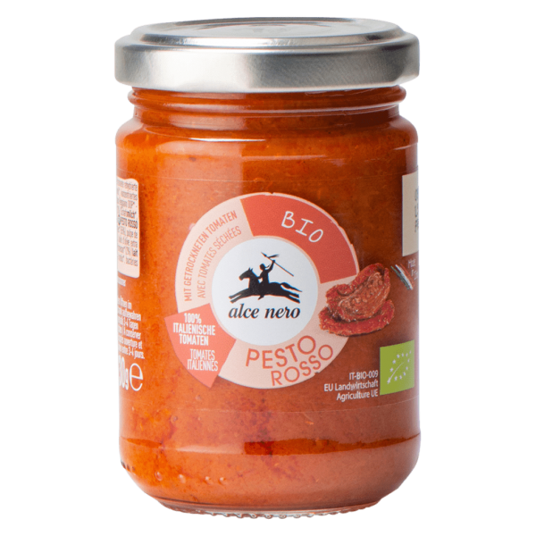 Alce Nero Bio Rotes Pesto mit getrockneten Tomaten, Schafs und Parmesankäse, 130g