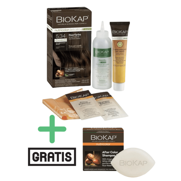 BioKap Haarfarbe Honigkastanienbraun Nr. 5.34 plus After Color festes Shampoo gratis