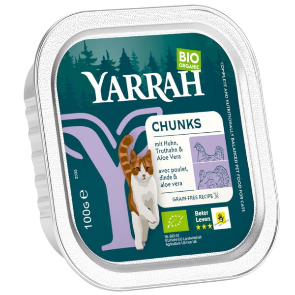 Yarrah Bio Katzenfutter Bröckchen Huhn & Truthahn, 100g Packung