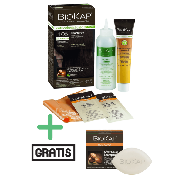BioKap Haarfarbe Schokoladen Kastanienbraun Nr. 4.05 plus After Color festes Shampoo gratis