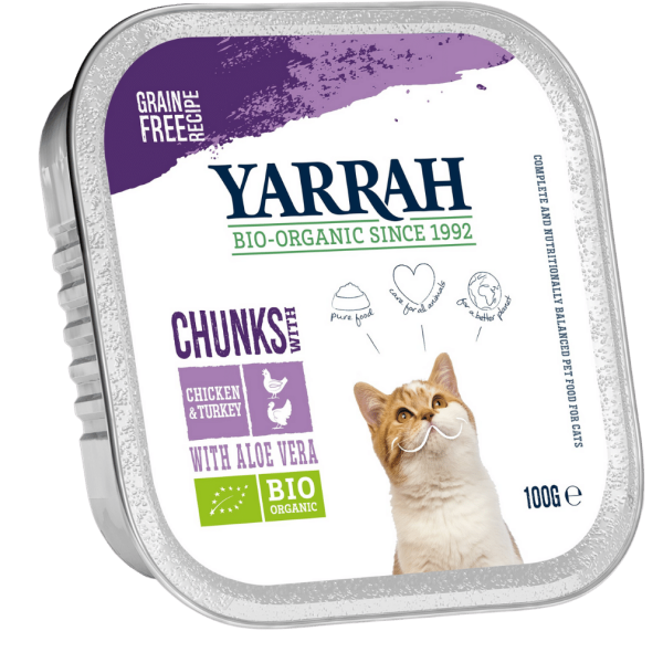 Yarrah Bio Katzenfutter Bröckchen Huhn &amp; Truthahn, 100g Packung