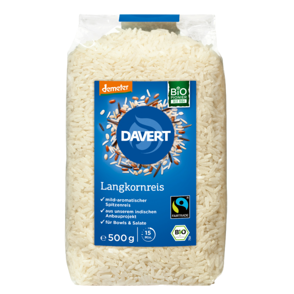 Davert Bio demeter Lankgornreis, Weißer Spitzenreis aus dem Projekt "Kotwa"Fairtrade, 500g