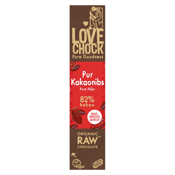 LOVECHOCK Bio Raw Pur Kakaonibs Schokoriegel