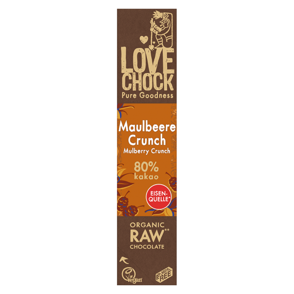LOVECHOCK Bio Raw Maulbeere-Crunch Schokoriegel