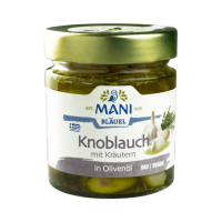 Mani Bio Knoblauch in Olivenöl mit Kräutern Mani Bio Knoblauch in Olivenöl mit Kräutern