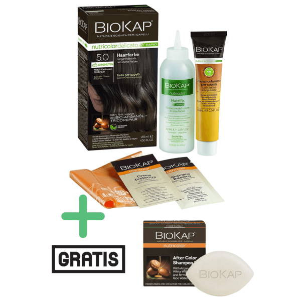BioKap Haarfarbe Natur Kastanien Hellbraun Nr. 5.0 plus After Color festes Shampoo gratis