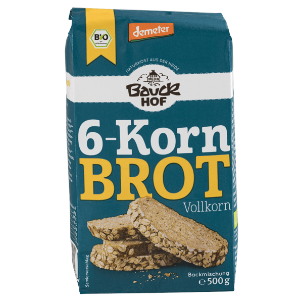 Bauckhof Bio 6-Korn Brot Vollkorn Backmischung, 500 g