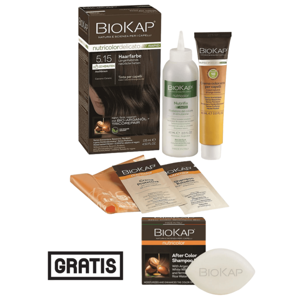 BioKap Haarfarbe Aschbraun Nr. 5.15 plus After Color festes Shampoo gratis