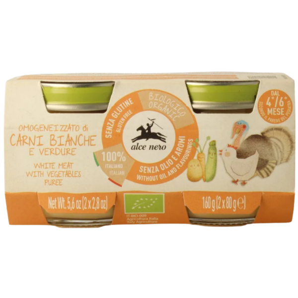 Alce Nero Bio Babygläschen mit weißem Fleisch, 160 g