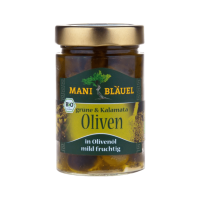 Mani Bio Grüne & Kalamata Oliven, in Olivenöl mit Kräutern Mani Bio Grüne & Kalamata Oliven, in Olivenöl mit Kräutern