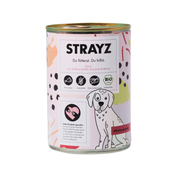 STRAYZ Bio Hunde Nassfutter Rind mit Süßkartoffel, Karotte &amp; Birne
