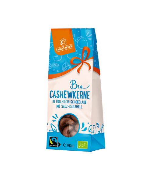 Landgarten Bio Cashewkerne in Vollmilchschokolade - Salz-Karamell