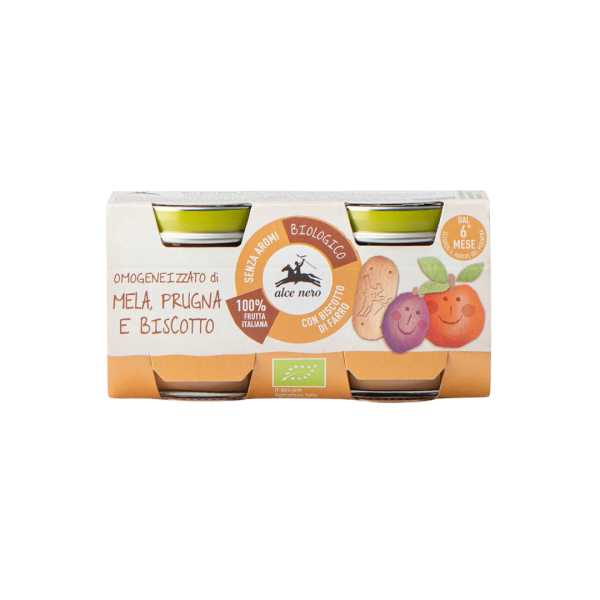 Alce Nero Bio Babygläschen Apfel, Pflaume und Kekse, 160g