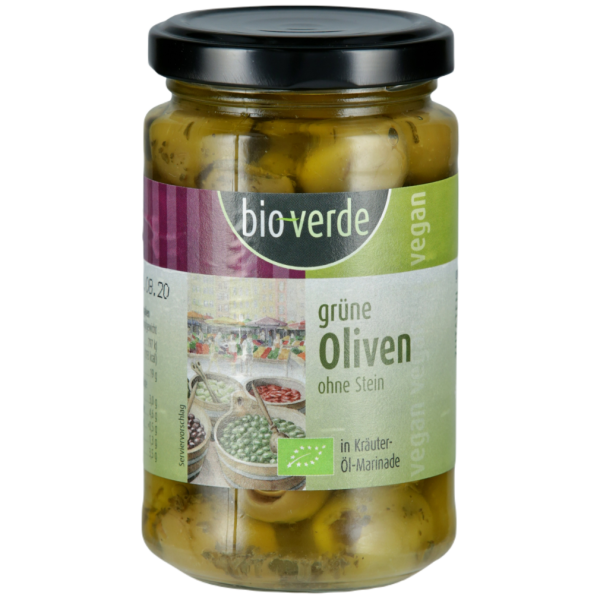 Bio-Verde Bio Grüne Oliven ohne Stein mit frischen Kräuter