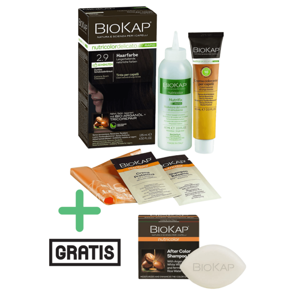 BioKap Haarfarbe Dunkles Schokoladenbraun Nr. 2.9 plus After Color festes Shampoo gratis
